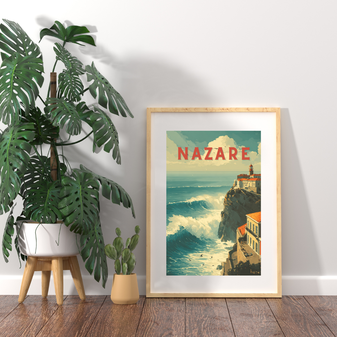 Nazare Portugal 'Big Wave' Printable Wall Art - Digital Download Poster - A4, A3, A2 PDF