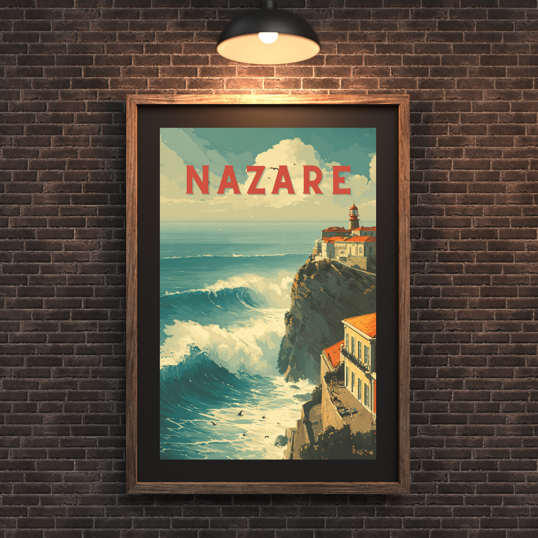 Nazare Portugal 'Big Wave' Printable Wall Art - Digital Download Poster - A4, A3, A2 PDF