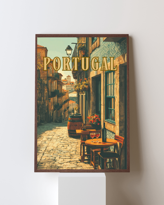 Cobbled Street Wine Bar - Portugal Printable Wall Art - Digital Download A4/A3/A2