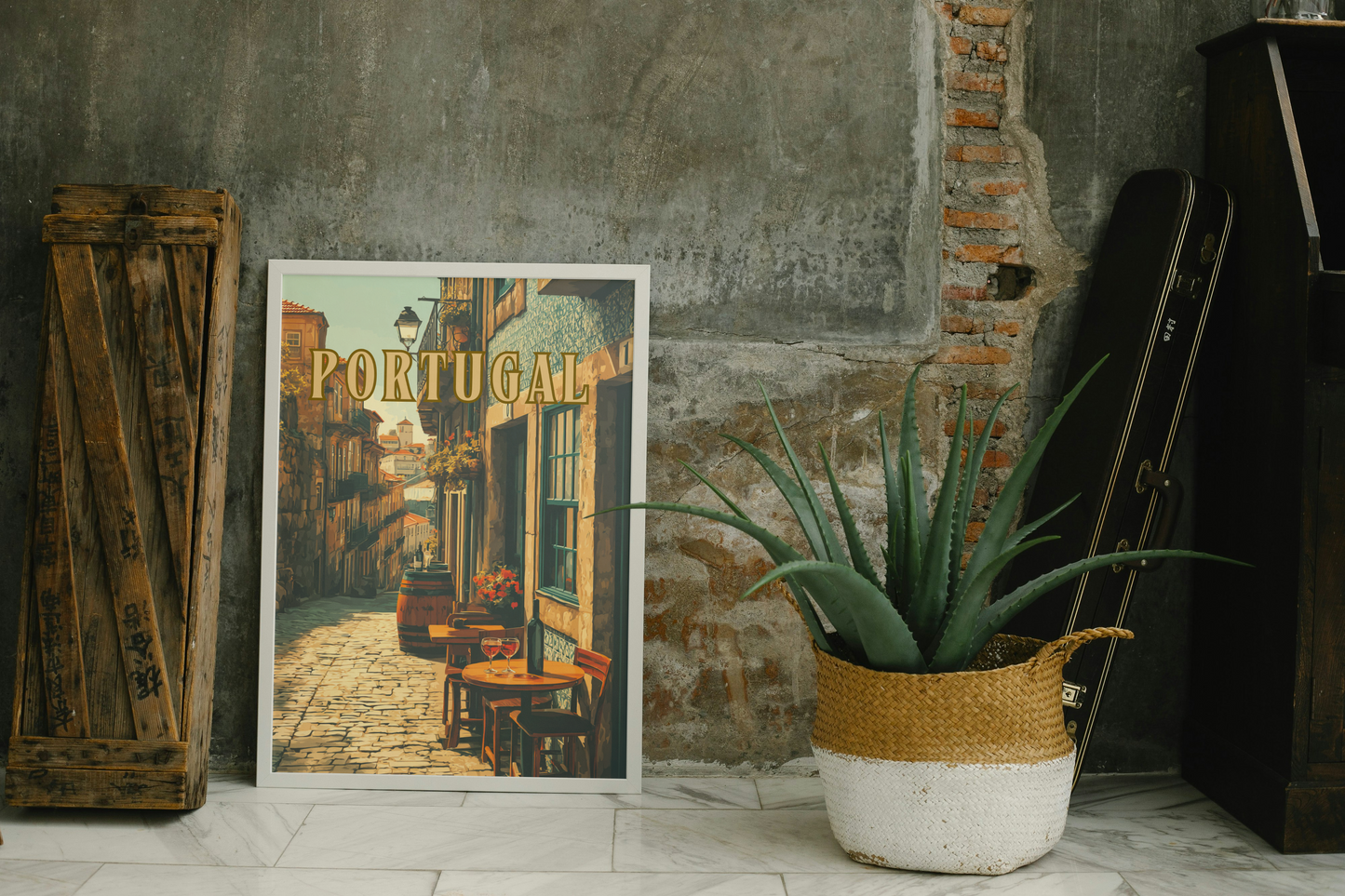 Cobbled Street Wine Bar - Portugal Printable Wall Art - Digital Download A4/A3/A2